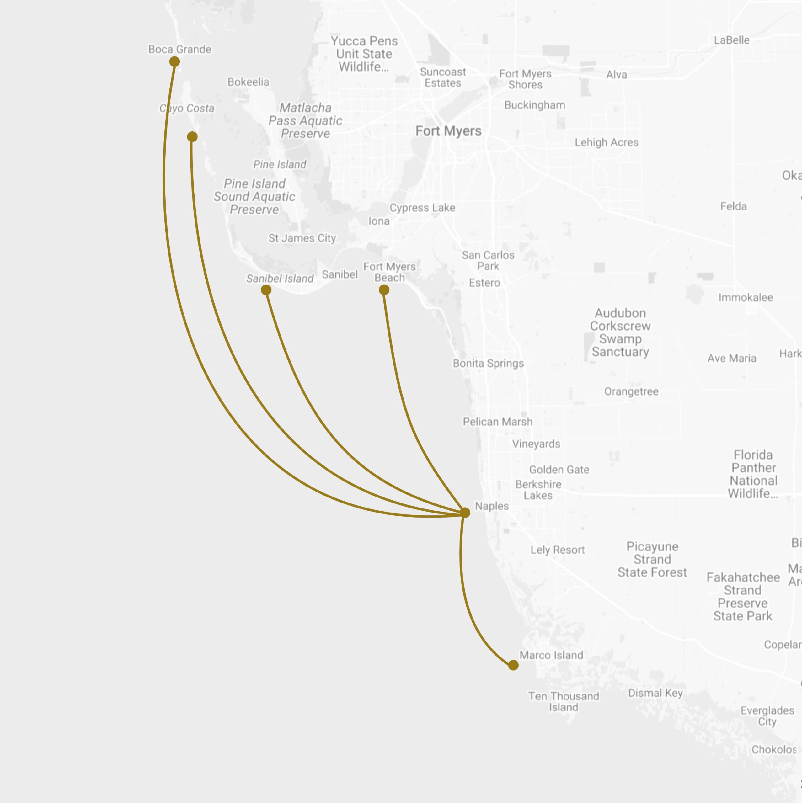 yacht charter destinations Naples FL map Southwest Florida